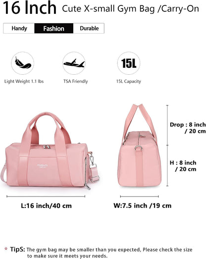 16" Gym Bag for Women,With Shoes Compartment and Waterproof Pocket(Pink)