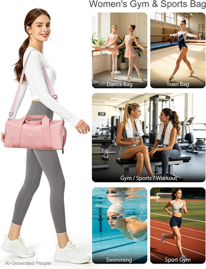 16" Gym Bag for Women,With Shoes Compartment and Waterproof Pocket(Pink)