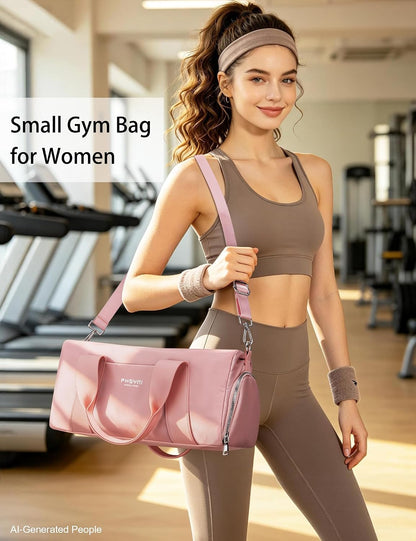 16" Gym Bag for Women,With Shoes Compartment and Waterproof Pocket(Pink)
